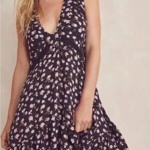 NWOT Free People Let It Happen Floral Black Slip Mini Dress